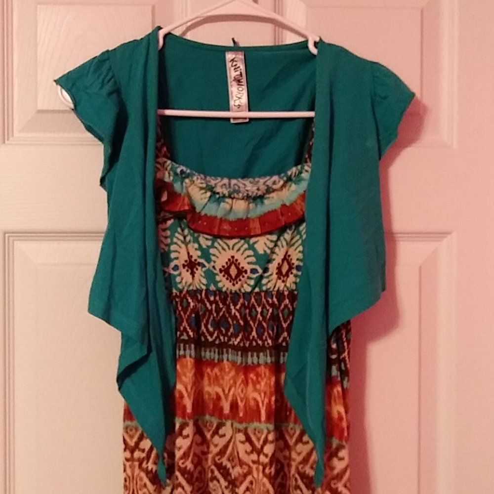 Multicolored Dress with Vest